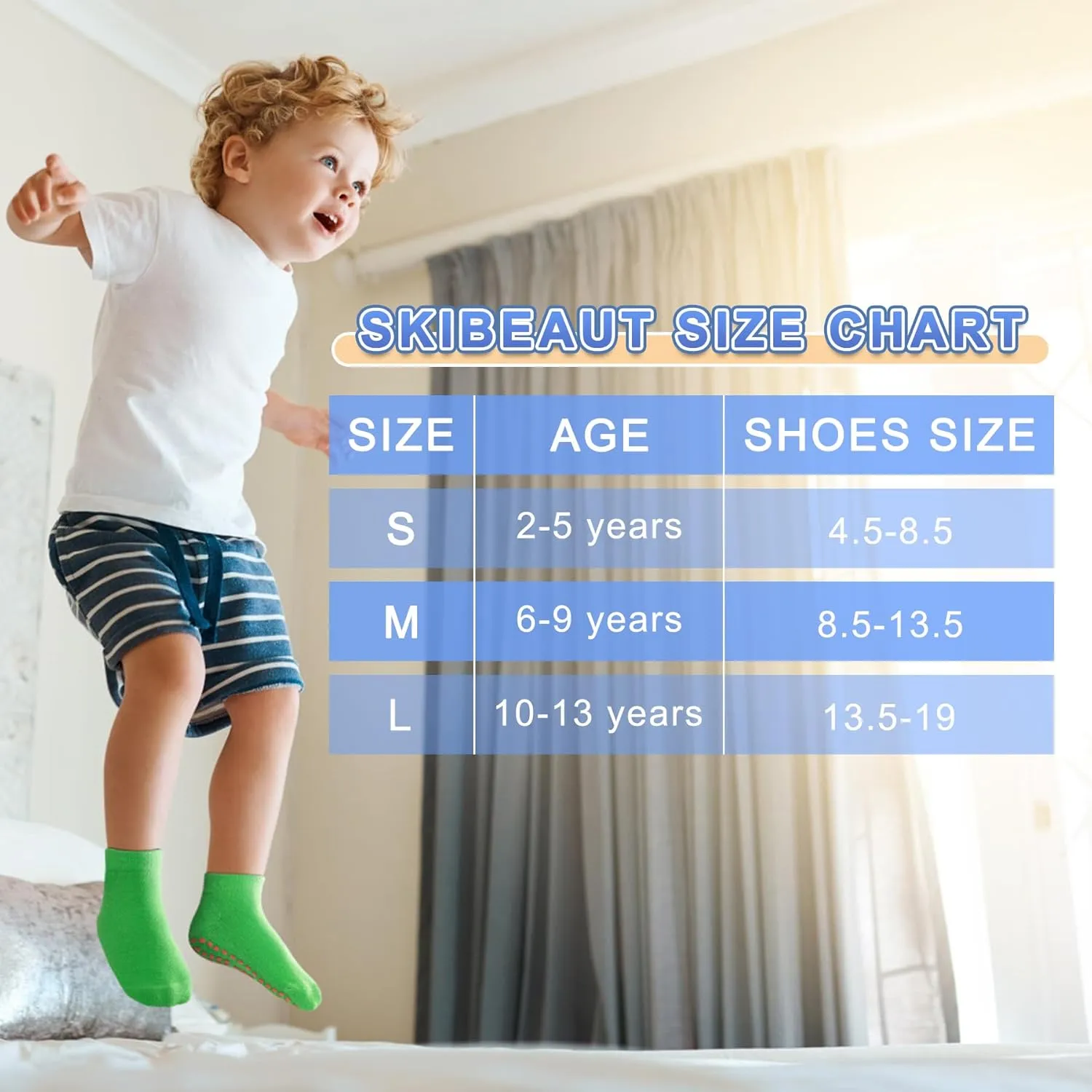 SkiBeaut Kid Trampolines Socks Ankle Grips Non Slip Child Socks for Boys Girls 2-5/6-9/10-13 Years