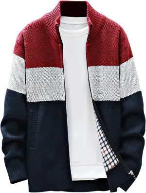 SMIDOW Men's Cardigan Sweaters Knitted Stand Collar Regular Fit Jacket Full Zip Fleece Lined Winter Warm Coat