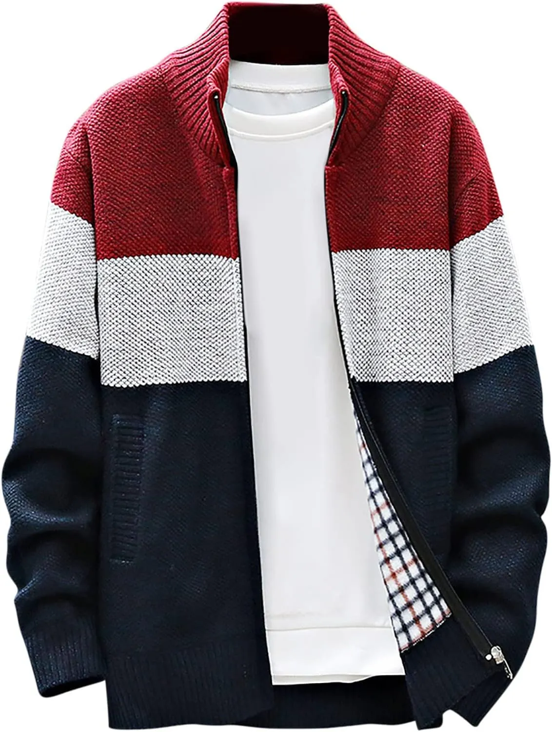 SMIDOW Men's Cardigan Sweaters Knitted Stand Collar Regular Fit Jacket Full Zip Fleece Lined Winter Warm Coat