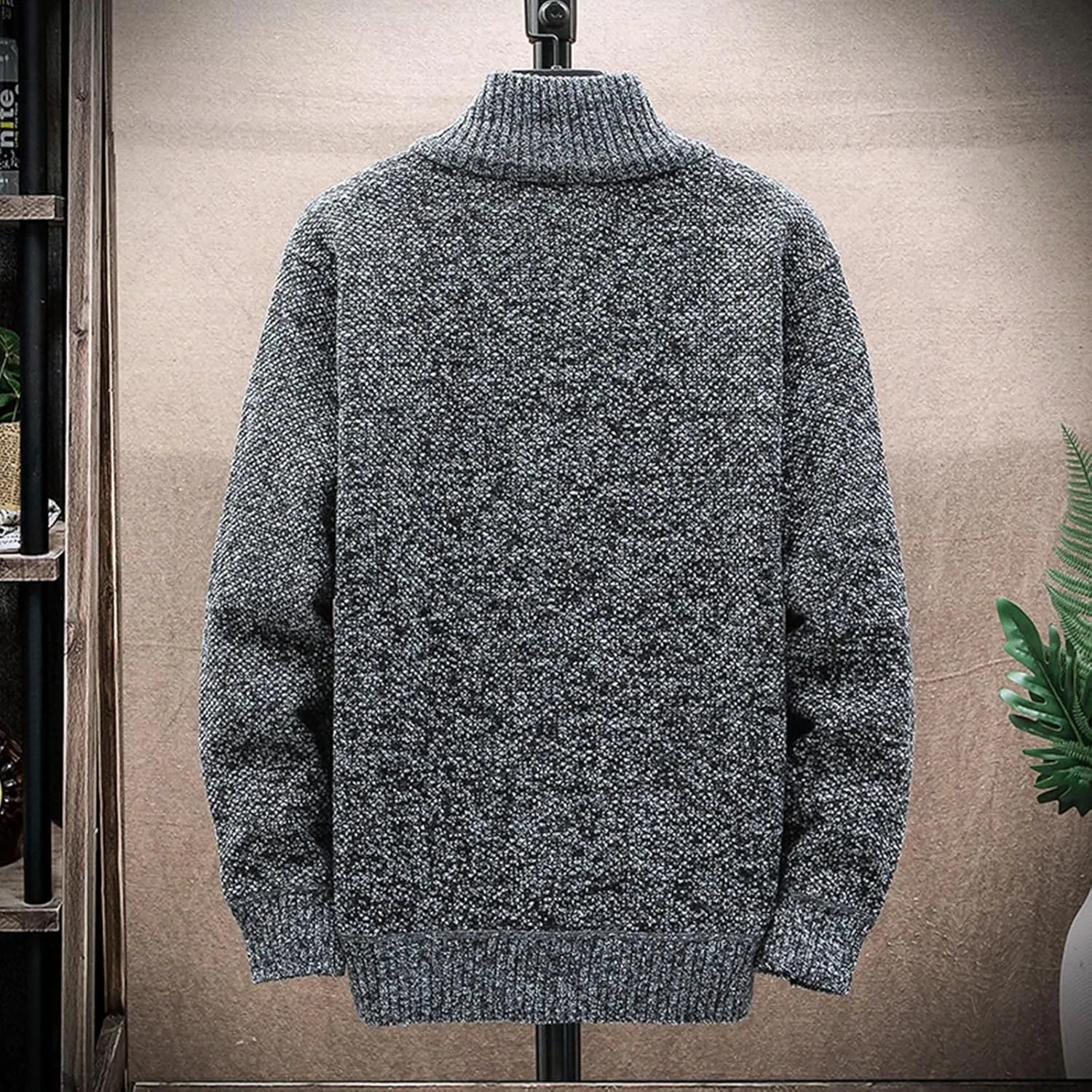 SMIDOW Men's Cardigan Sweaters Knitted Stand Collar Regular Fit Jacket Full Zip Fleece Lined Winter Warm Coat