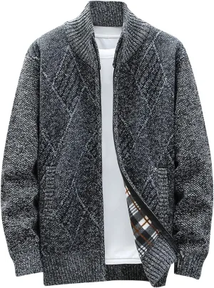 SMIDOW Men's Cardigan Sweaters Knitted Stand Collar Regular Fit Jacket Full Zip Fleece Lined Winter Warm Coat