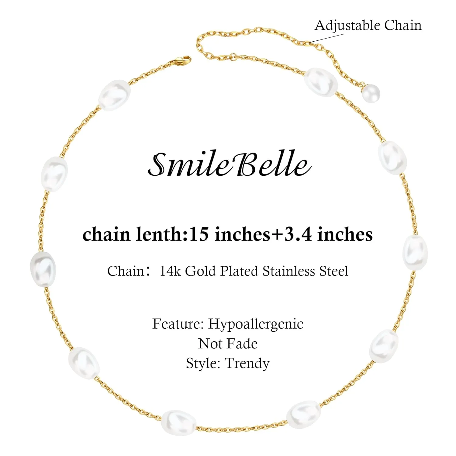 SmileBelle Baroque Pearl Necklace, Pearl Choker as Chunky Pearl Necklace Dainty Pearl Chain Gold Pearl Necklace for Anniversary Gifts Pearl Costume as Wedding Jewelry