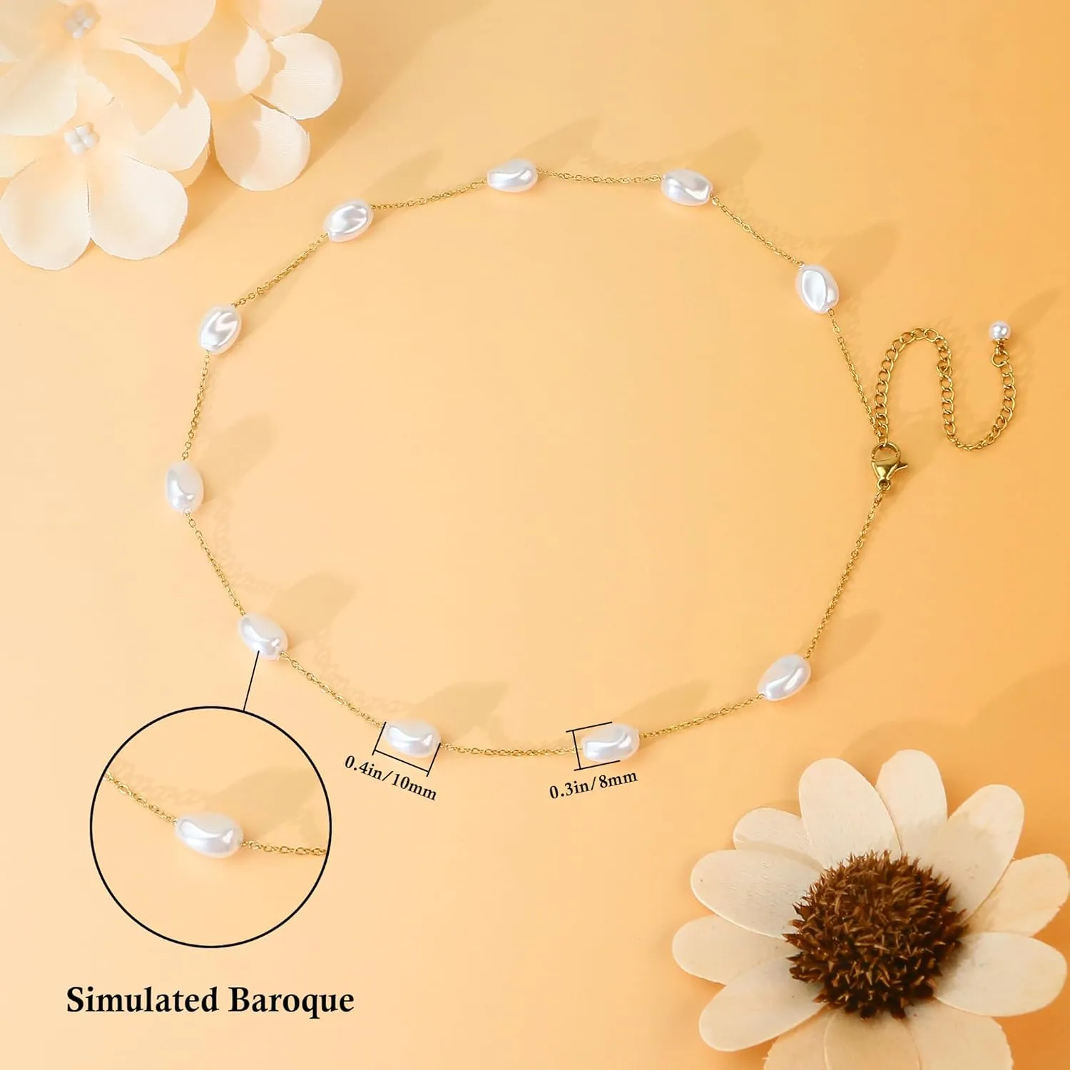 SmileBelle Baroque Pearl Necklace, Pearl Choker as Chunky Pearl Necklace Dainty Pearl Chain Gold Pearl Necklace for Anniversary Gifts Pearl Costume as Wedding Jewelry