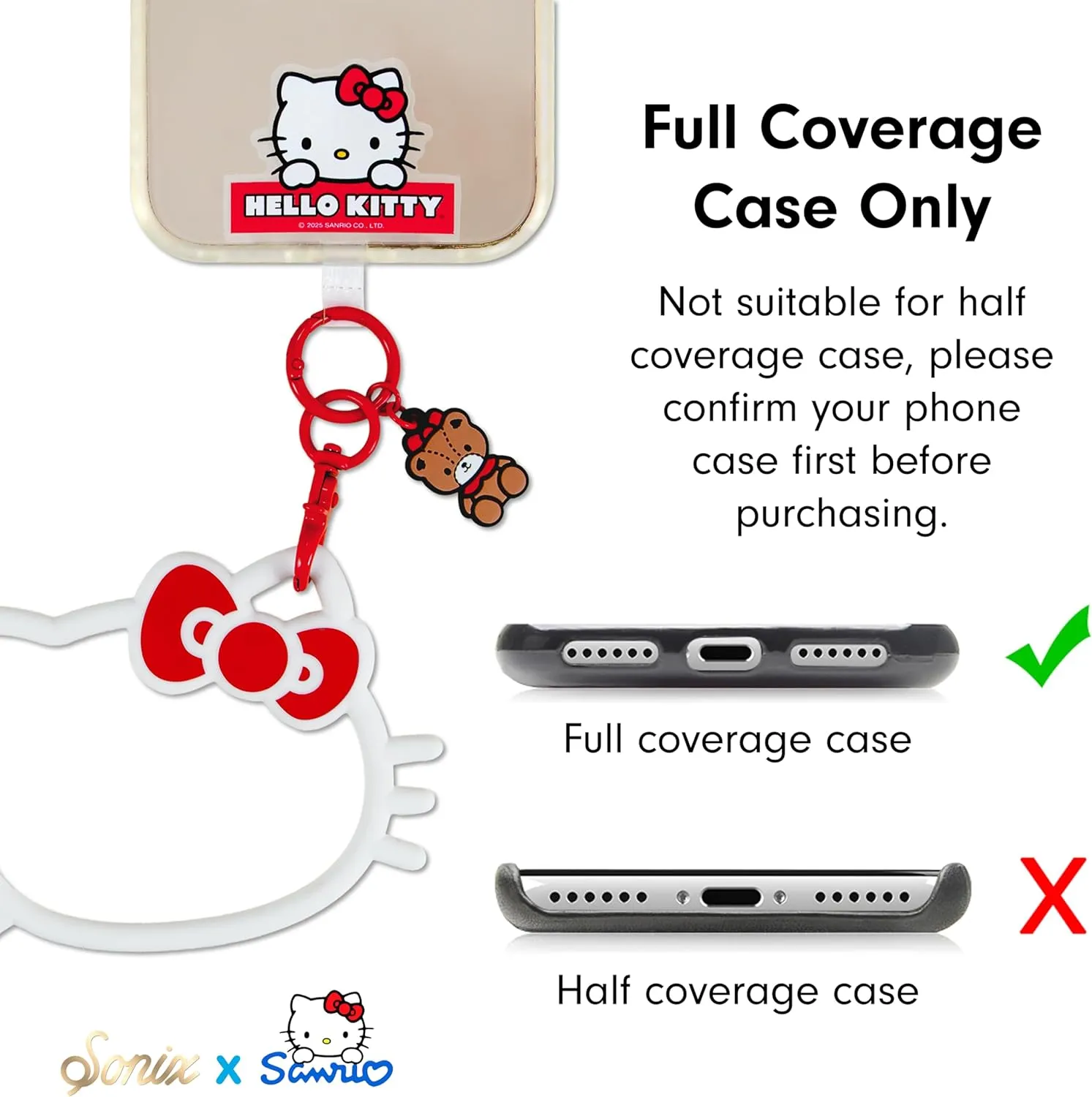 Sonix x Sanrio Phone Bangle Bracelet, Silicone Character Wristlet - Detachable Key Ring Bracelet with Tether Tab, Universal Compatibility | Hello Kitty