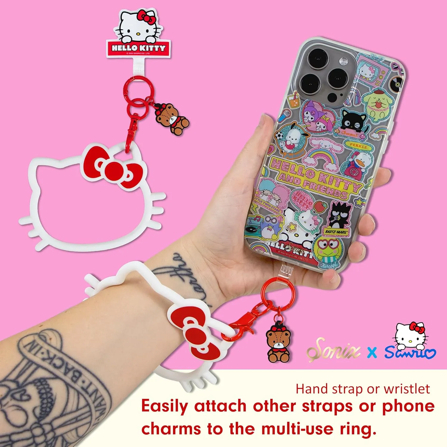 Sonix x Sanrio Phone Bangle Bracelet, Silicone Character Wristlet - Detachable Key Ring Bracelet with Tether Tab, Universal Compatibility | Hello Kitty