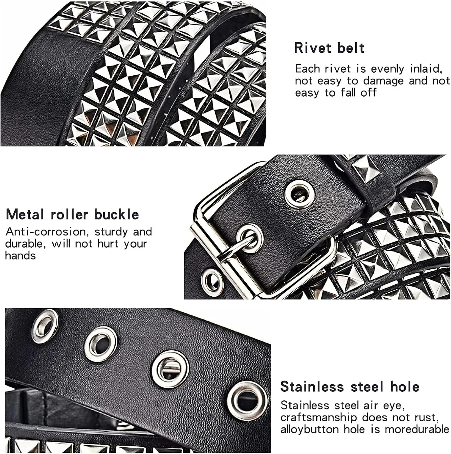 Studded Belt, Metal Punk Rock Rivet belt with Bright Pyramid Studded for Women Men