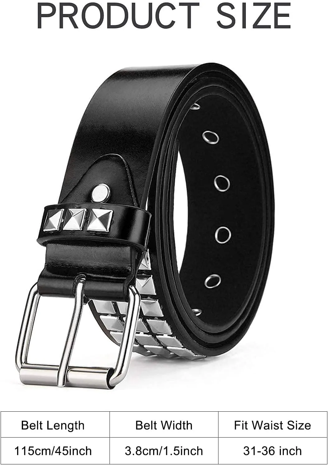 Studded Belt, Metal Punk Rock Rivet belt with Bright Pyramid Studded for Women Men