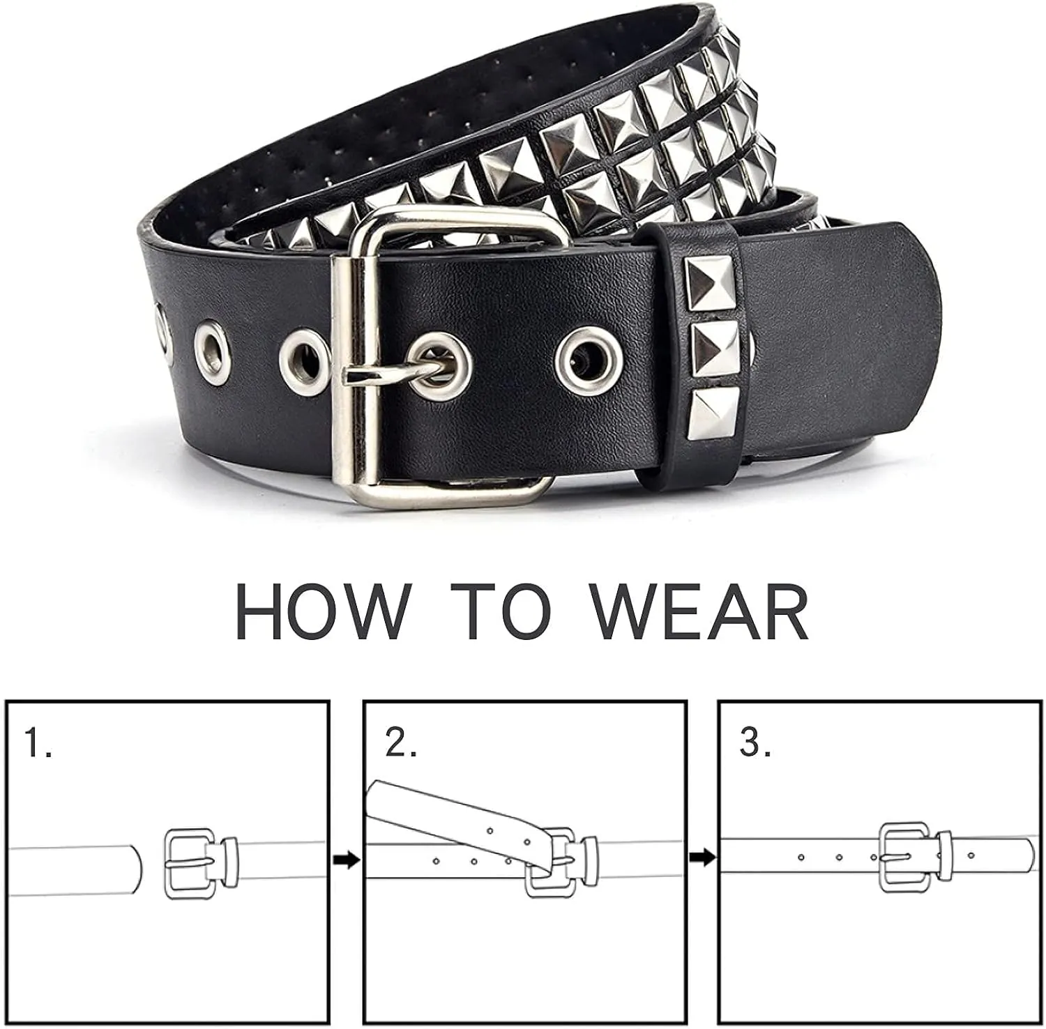 Studded Belt, Metal Punk Rock Rivet belt with Bright Pyramid Studded for Women Men