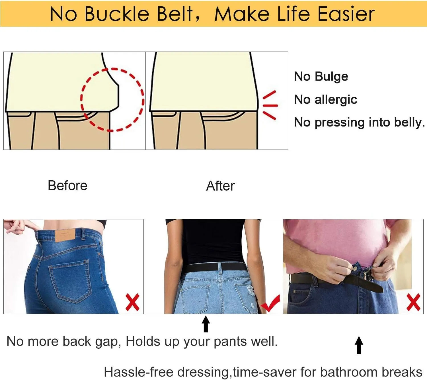 SUOSDEY No Buckle Elastic Stretch Belts for Men and Women, Comfortable Invisible Belts for Jeans Pants