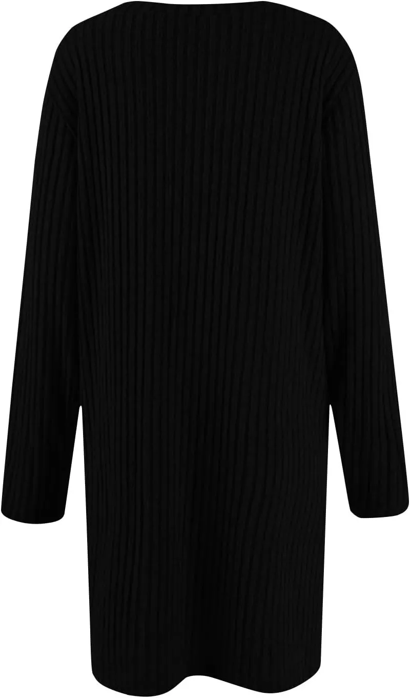 Sweater Dress for Women Fall Midi Dress Trendy Crewneck Long Sleeve Dress Casual Comfy Buttons Side Tunic Dress