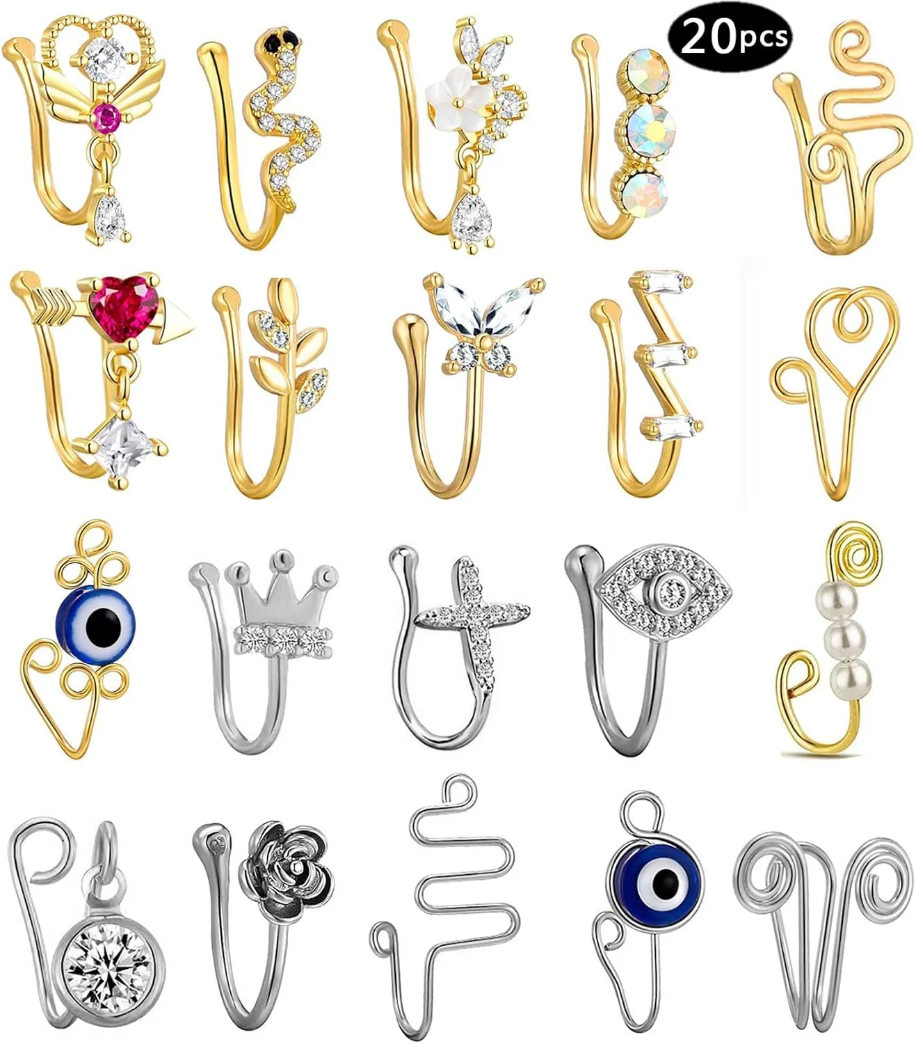TAMHOO 25 Pcs Multi-Style Fake Nose Rings for Women and Men -Gold Plated Copper African Nose Cuff Non Piercing for Teen Grirls - Nice Gift for Her on Birthday/Valentines Day/Christmas