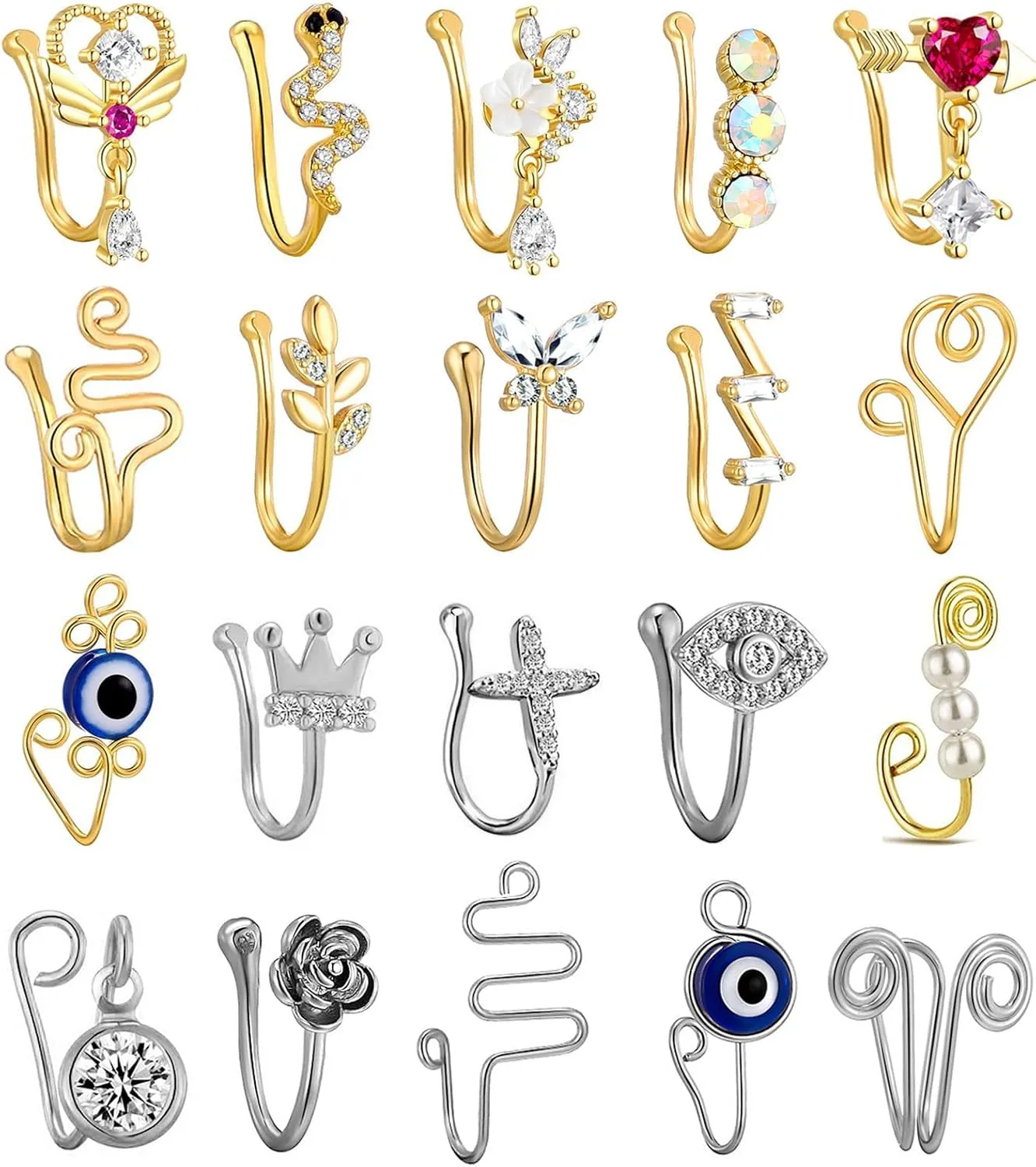 TAMHOO 25 Pcs Multi-Style Fake Nose Rings for Women and Men -Gold Plated Copper African Nose Cuff Non Piercing for Teen Grirls - Nice Gift for Her on Birthday/Valentines Day/Christmas