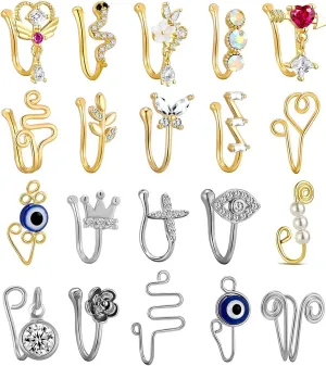 TAMHOO 25 Pcs Multi-Style Fake Nose Rings for Women and Men -Gold Plated Copper African Nose Cuff Non Piercing for Teen Grirls - Nice Gift for Her on Birthday/Valentines Day/Christmas