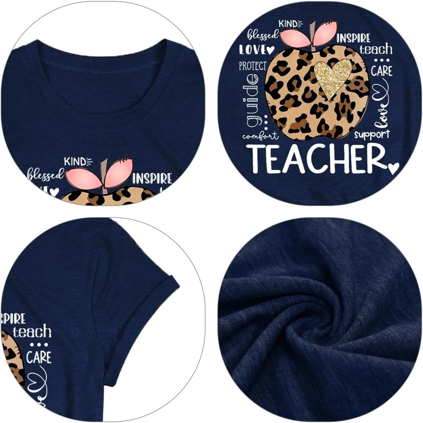 Teacher Life T Shirt for Womens Teach Love Inspire Tshirts Inspirational Teacher Short Sleeve Tees