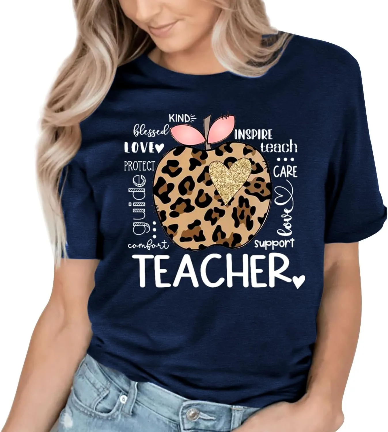 Teacher Life T Shirt for Womens Teach Love Inspire Tshirts Inspirational Teacher Short Sleeve Tees