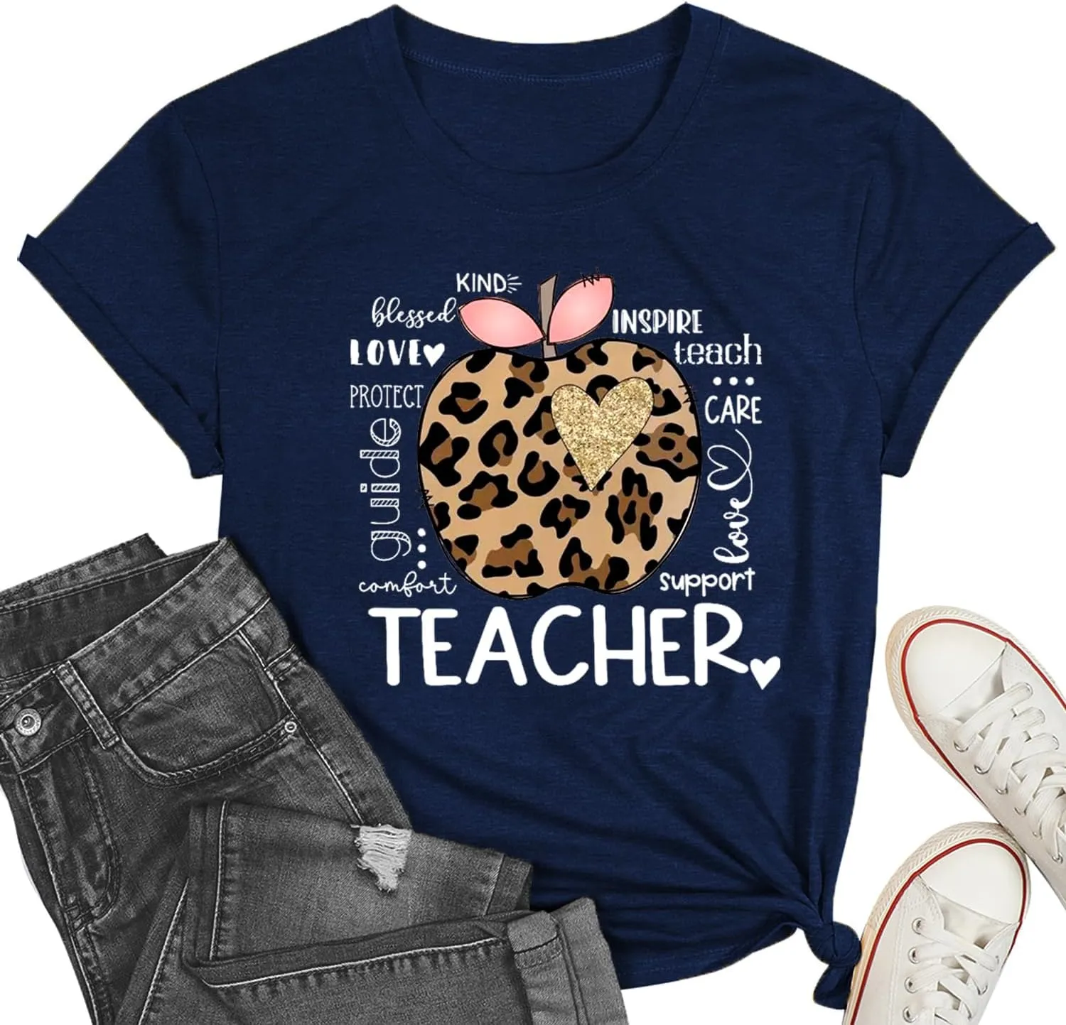 Teacher Life T Shirt for Womens Teach Love Inspire Tshirts Inspirational Teacher Short Sleeve Tees