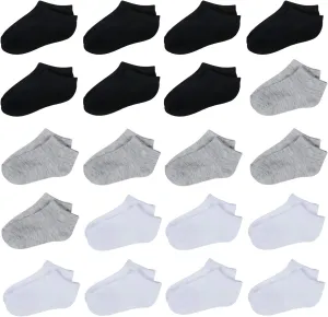 Tenpluszero 20 Pairs Toddler Kids Socks Half Cushion Low Cut Ankle Socks Boy Girl Athletic Socks
