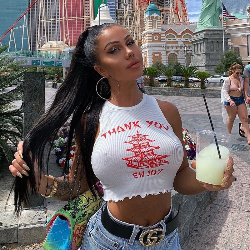 Thank You, Enjoy Sexy Cropped Tank Top