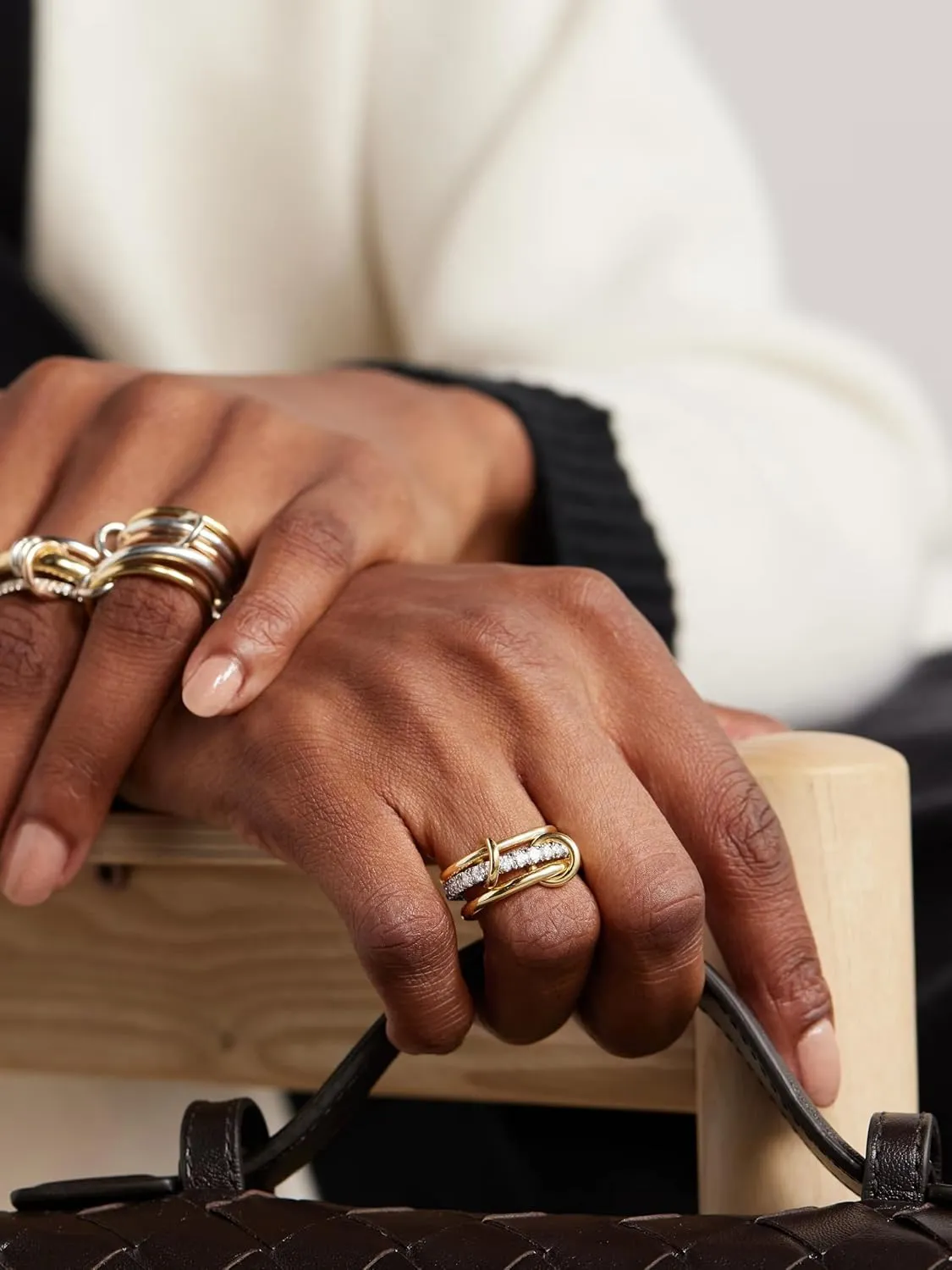 TLY Stackable Rings for Women Non Tarnish 18K Gold Plated Interlocking Ring Stack Set Gold Silver Mixed Metal Statement Rings Dainty Cubic Zirconia CZ Fashion Connected Band Thumb Ring Size 4-11 Jewelry Gift for Women