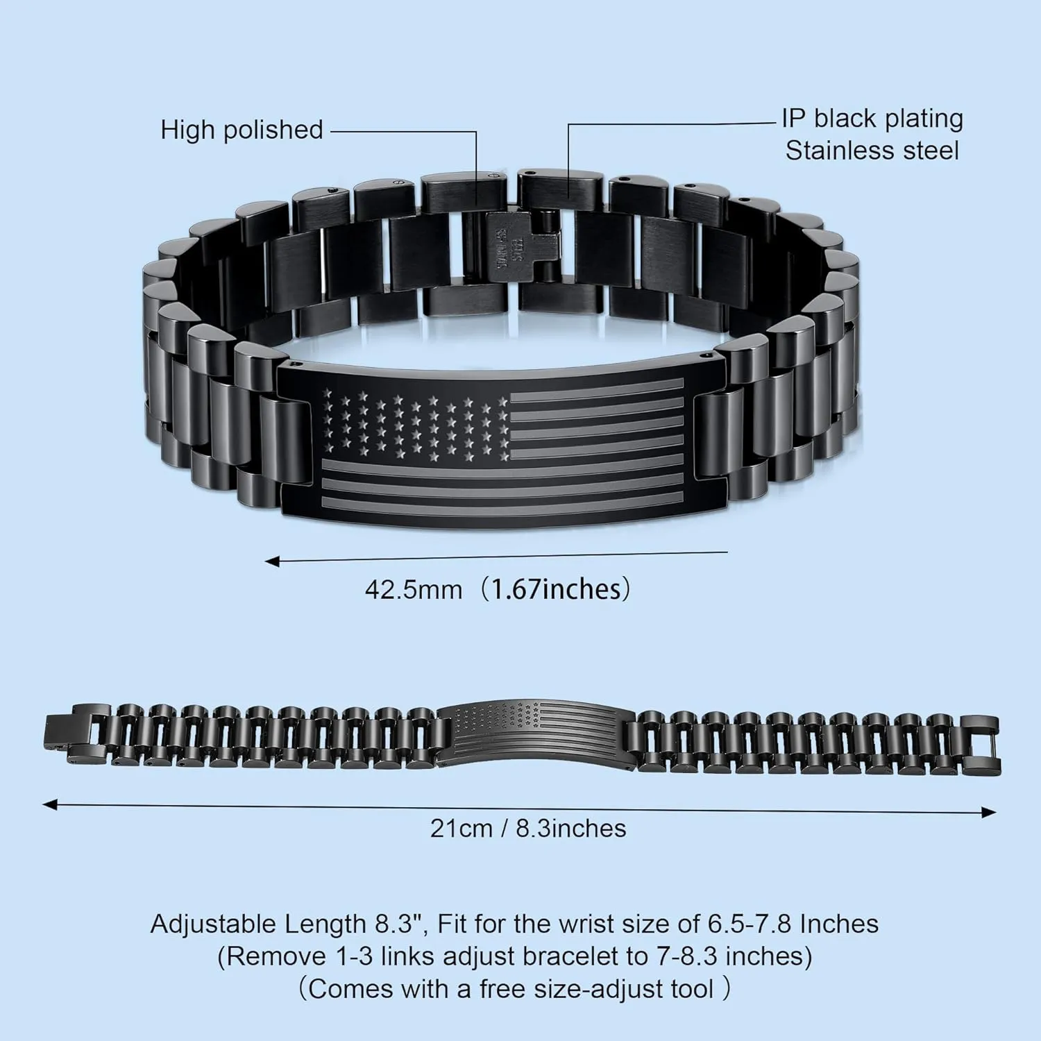To My Man Boyfriend Husband Dad Son Bracelet Gifts, Stainless Steel American Flag Watch Link Bracelet Fathers Day Valentines Christmas Jewelry Gifts for Men Him