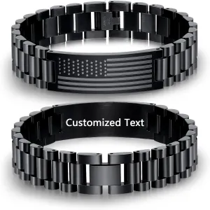 To My Man Boyfriend Husband Dad Son Bracelet Gifts, Stainless Steel American Flag Watch Link Bracelet Fathers Day Valentines Christmas Jewelry Gifts for Men Him