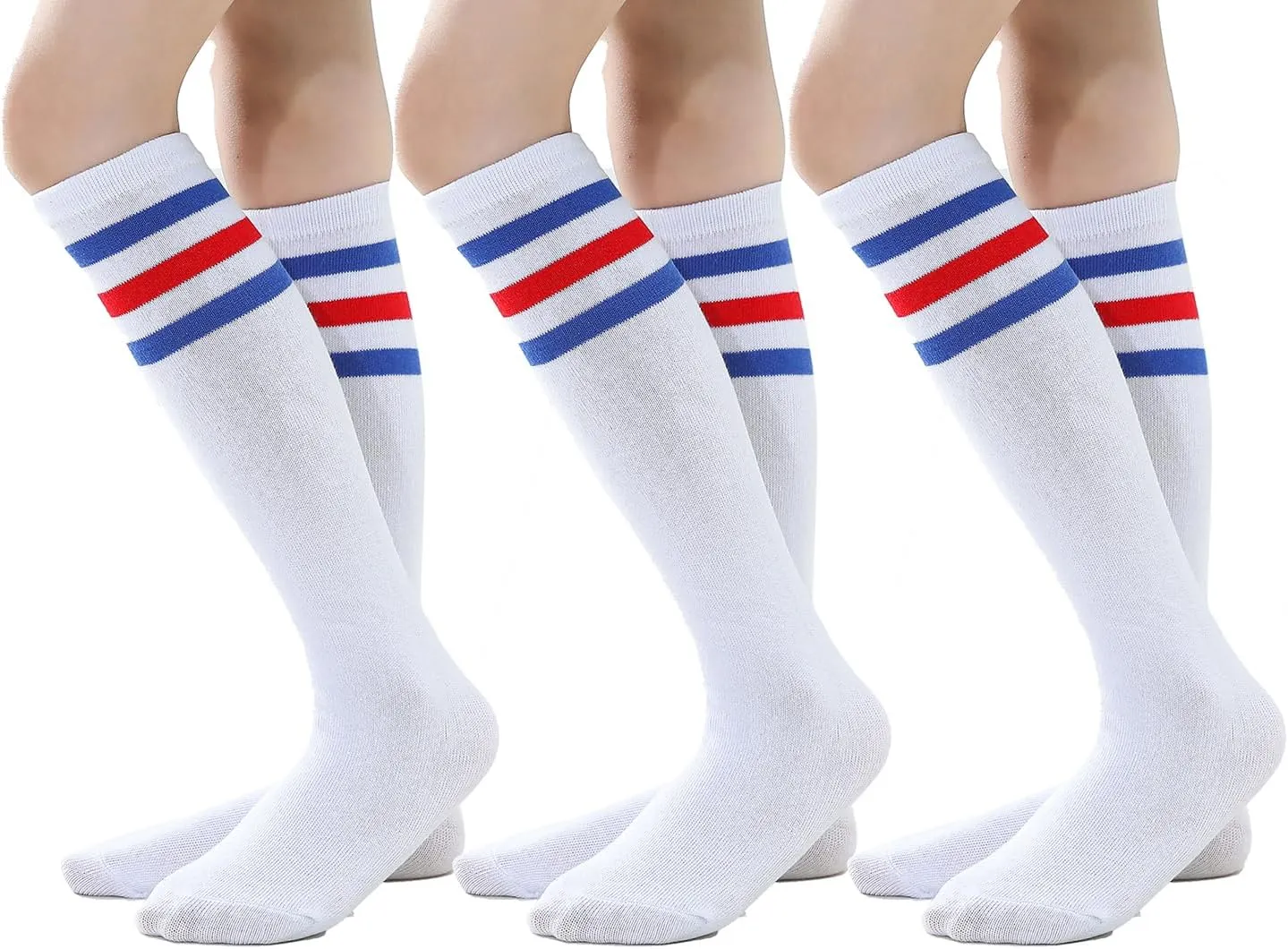 TOCONFFON Knee High Tube Socks for Boys Girls Teens, Kids Soccer School Cotton Uniform Sports Socks 3,4 Pairs
