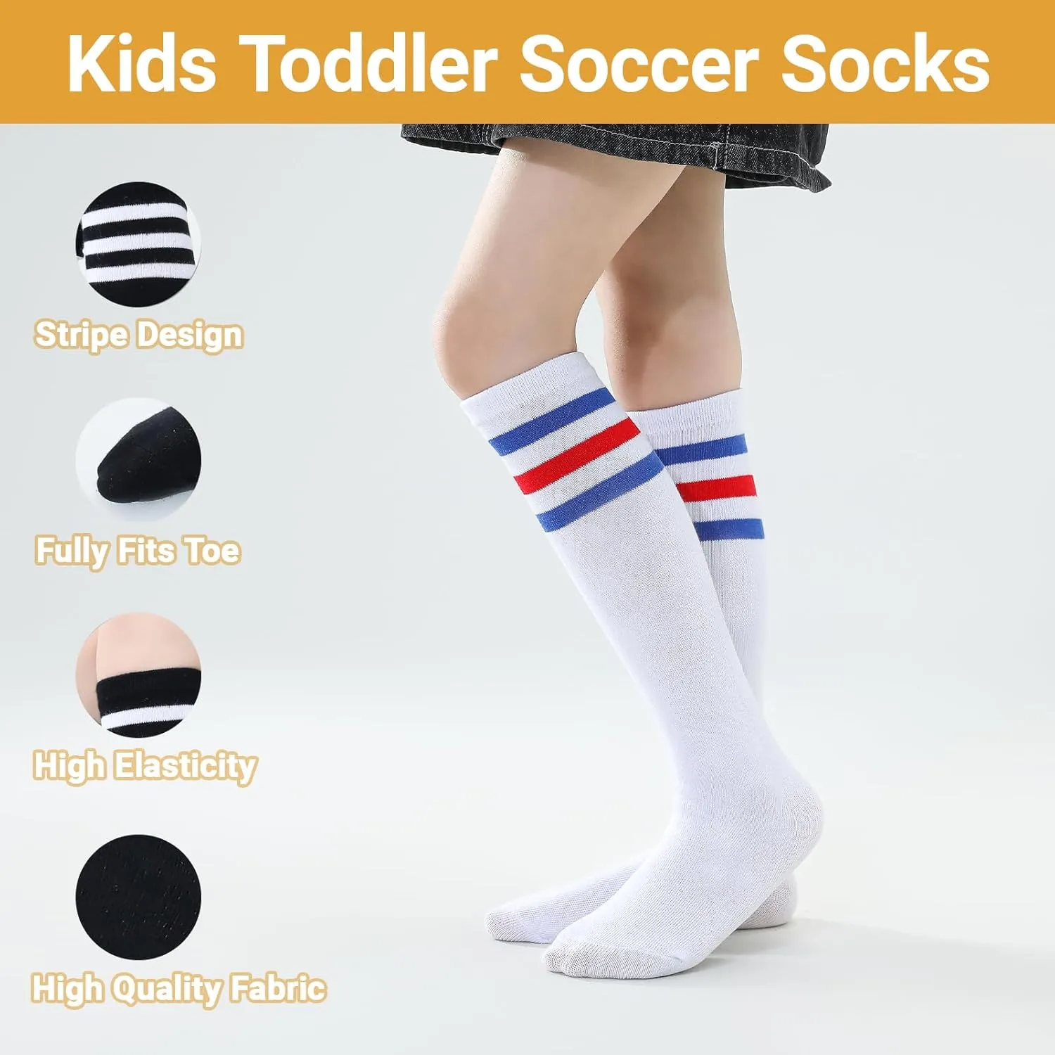 TOCONFFON Knee High Tube Socks for Boys Girls Teens, Kids Soccer School Cotton Uniform Sports Socks 3,4 Pairs