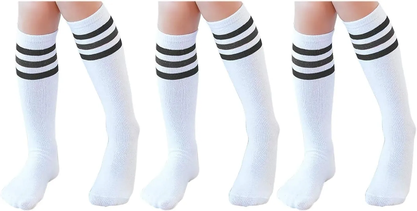 TOCONFFON Knee High Tube Socks for Boys Girls Teens, Kids Soccer School Cotton Uniform Sports Socks 3,4 Pairs