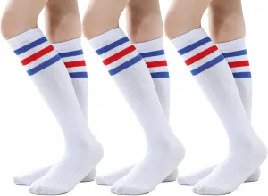 TOCONFFON Knee High Tube Socks for Boys Girls Teens, Kids Soccer School Cotton Uniform Sports Socks 3,4 Pairs