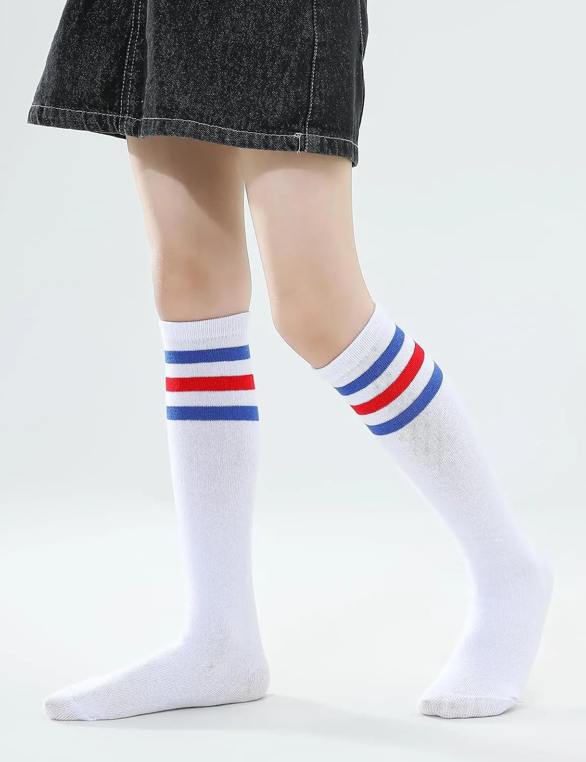 TOCONFFON Knee High Tube Socks for Boys Girls Teens, Kids Soccer School Cotton Uniform Sports Socks 3,4 Pairs