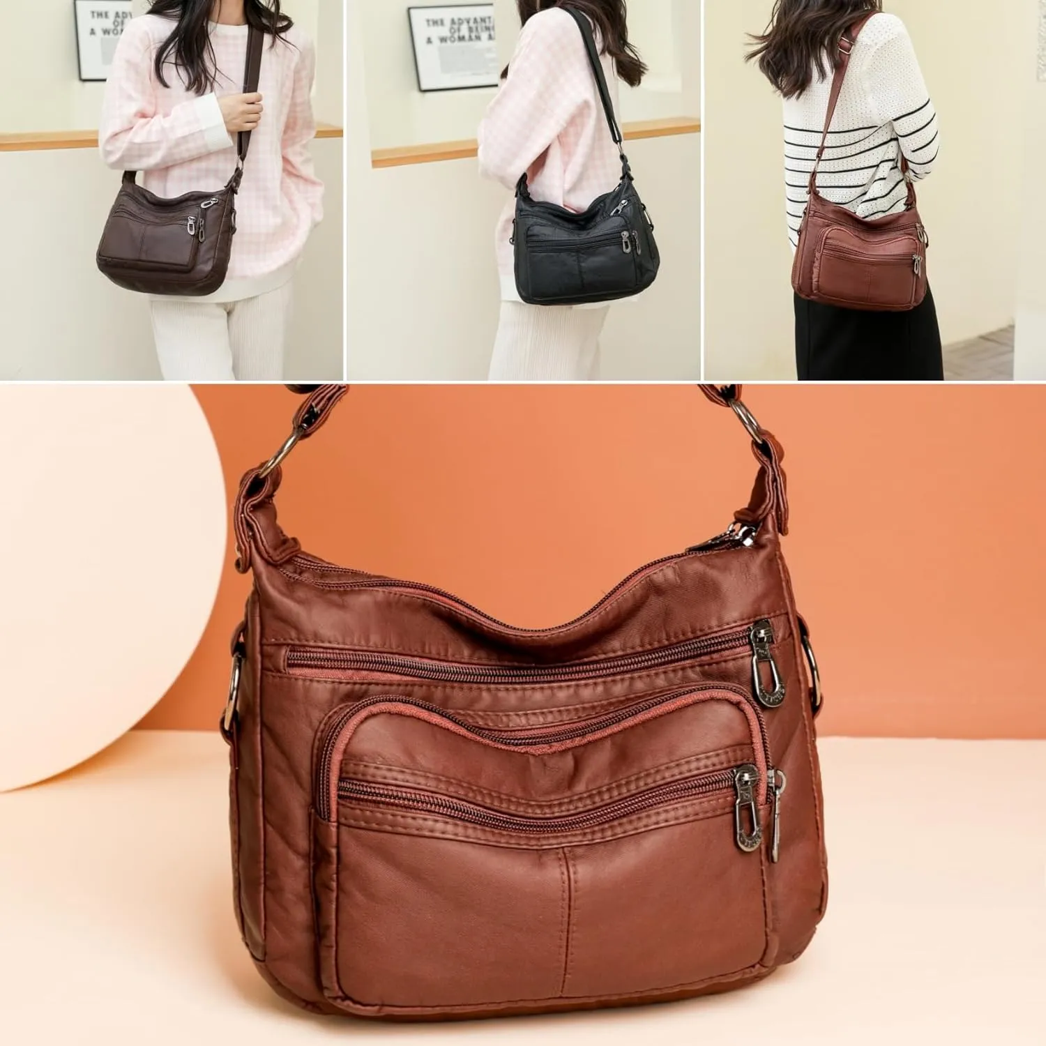 Tote Bags Crossbody for Women, Shoulder Purse Soft Leather Handbags Lightweight with Zip Closure Working Trave