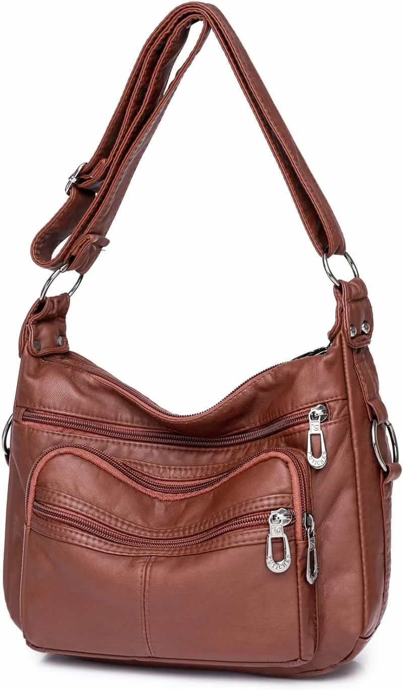 Tote Bags Crossbody for Women, Shoulder Purse Soft Leather Handbags Lightweight with Zip Closure Working Trave