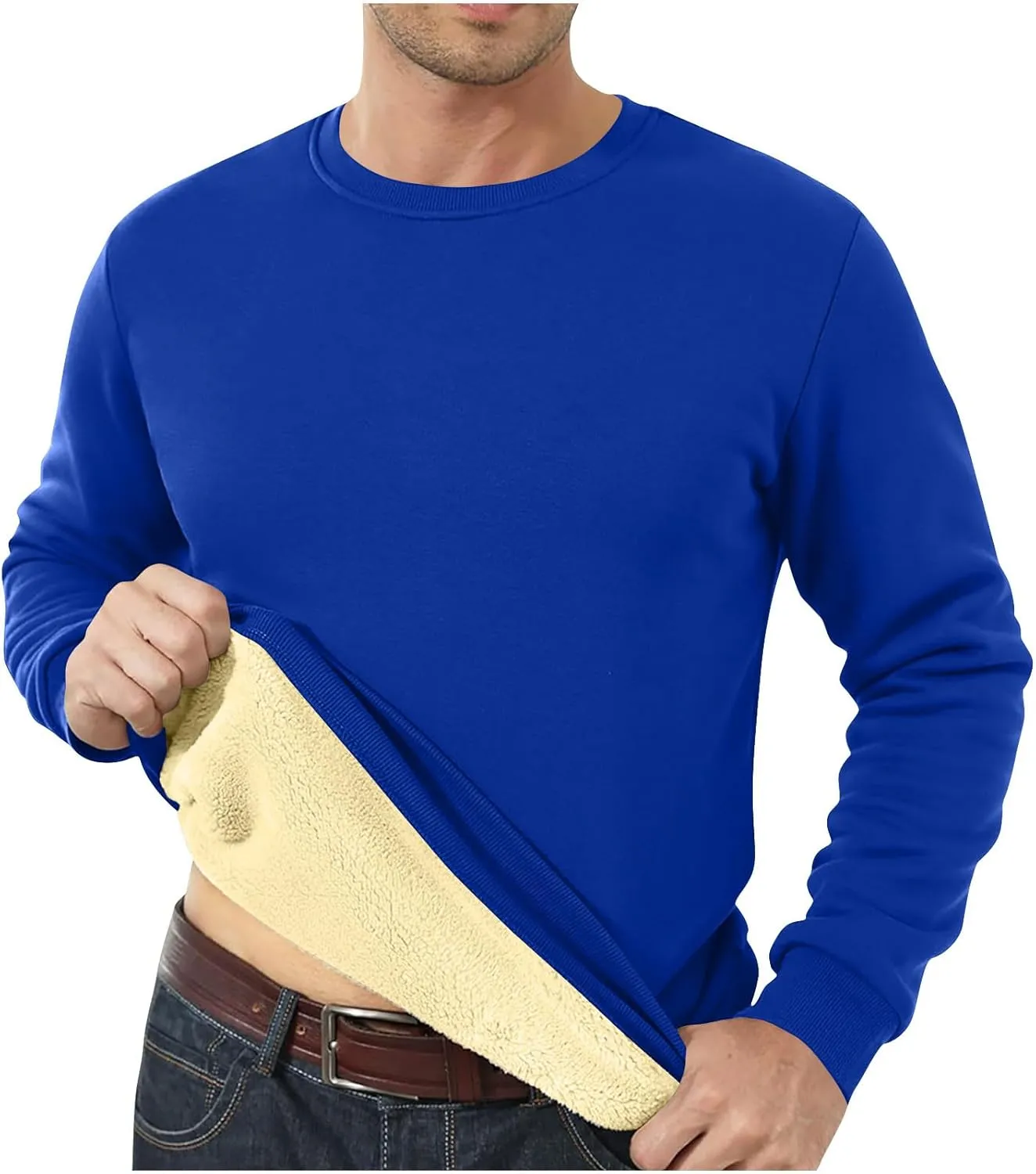 Uillui Men's Winter Thermal Sweater Warm Crewneck Sherpa Lined Fleece Sweatshirt Casual Active Long Sleeve Pullover Tops