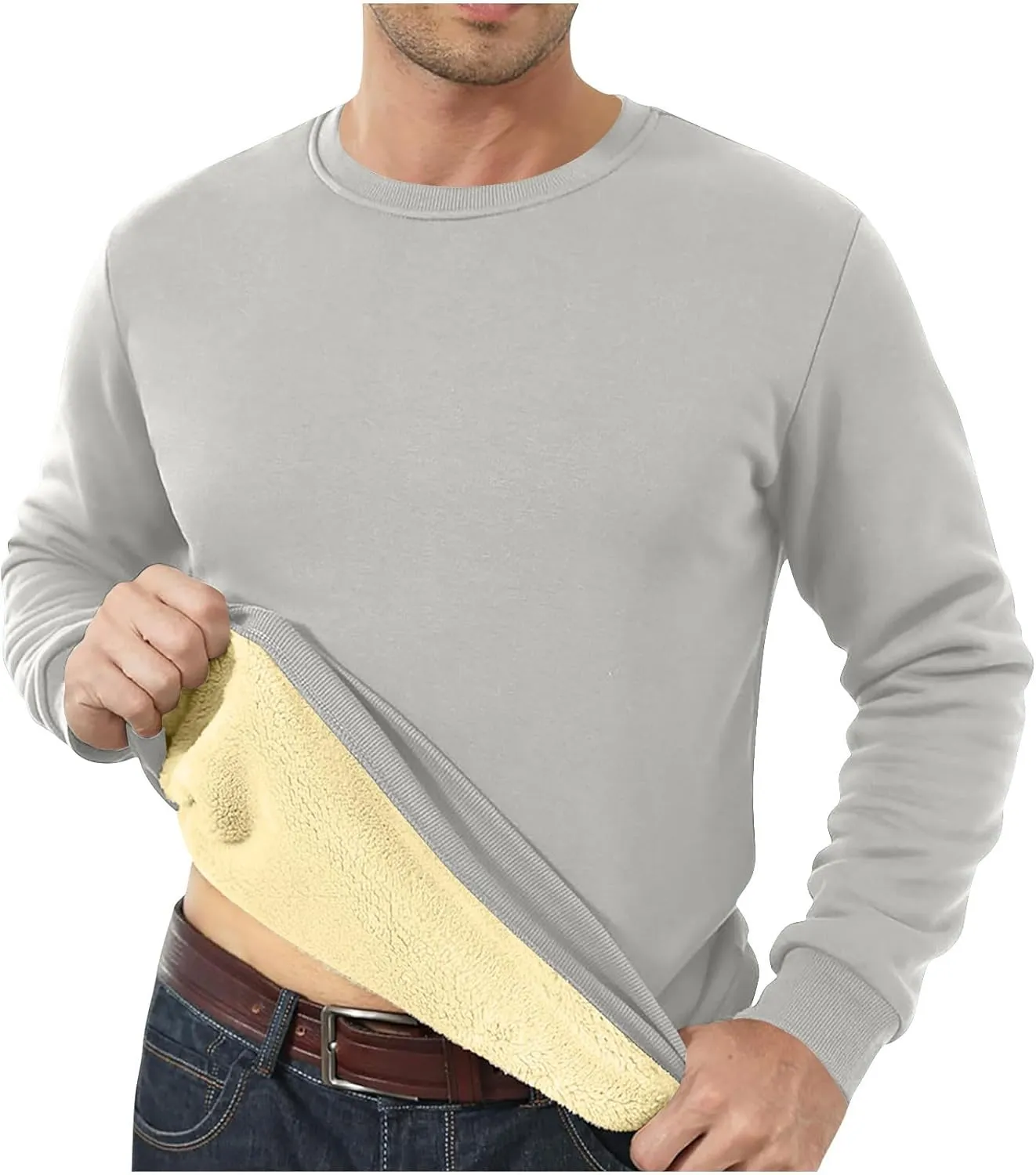 Uillui Men's Winter Thermal Sweater Warm Crewneck Sherpa Lined Fleece Sweatshirt Casual Active Long Sleeve Pullover Tops