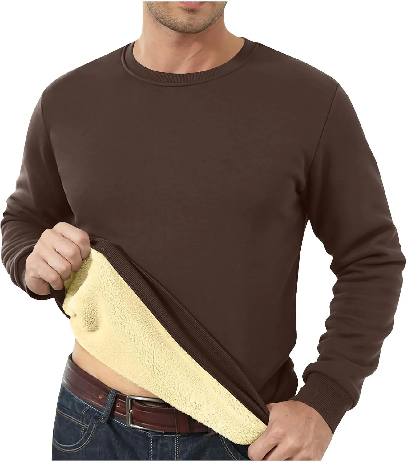 Uillui Men's Winter Thermal Sweater Warm Crewneck Sherpa Lined Fleece Sweatshirt Casual Active Long Sleeve Pullover Tops