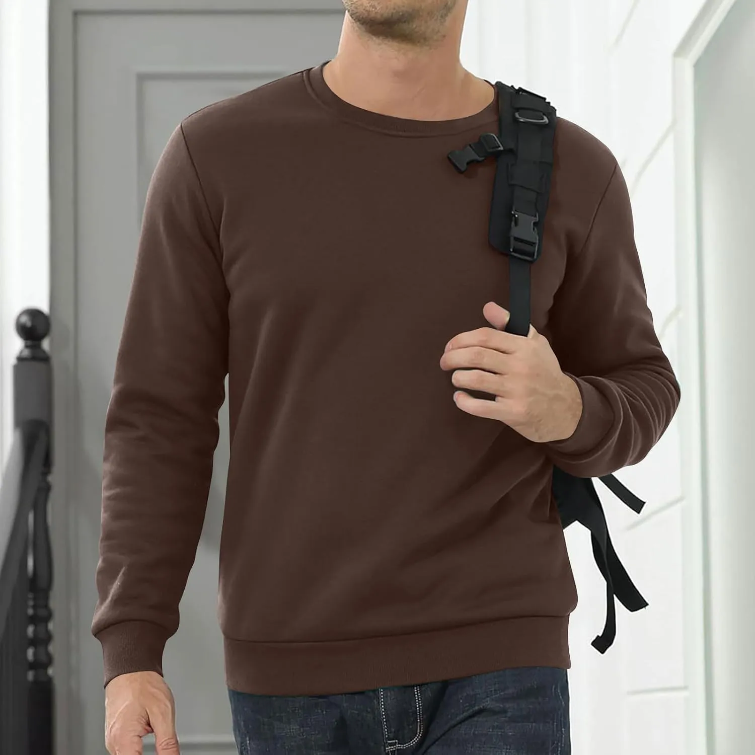 Uillui Men's Winter Thermal Sweater Warm Crewneck Sherpa Lined Fleece Sweatshirt Casual Active Long Sleeve Pullover Tops