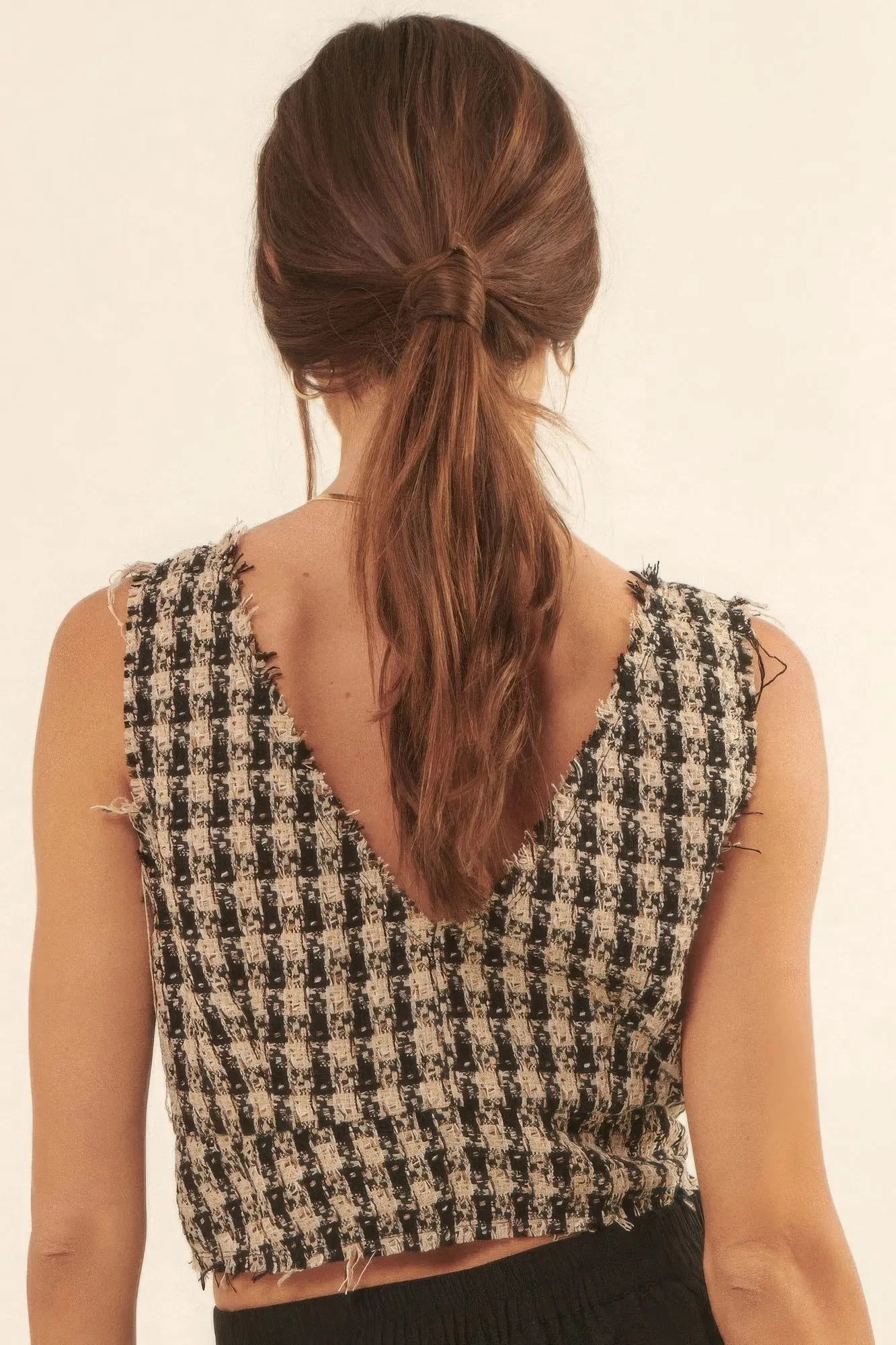 V Neckline Plaid Woven Vest