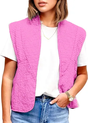 VAOYIU Womens Cropped Puffer Vest Lightweight Sleeveless Plaid Printed Cotton Quilted Vest Outwear