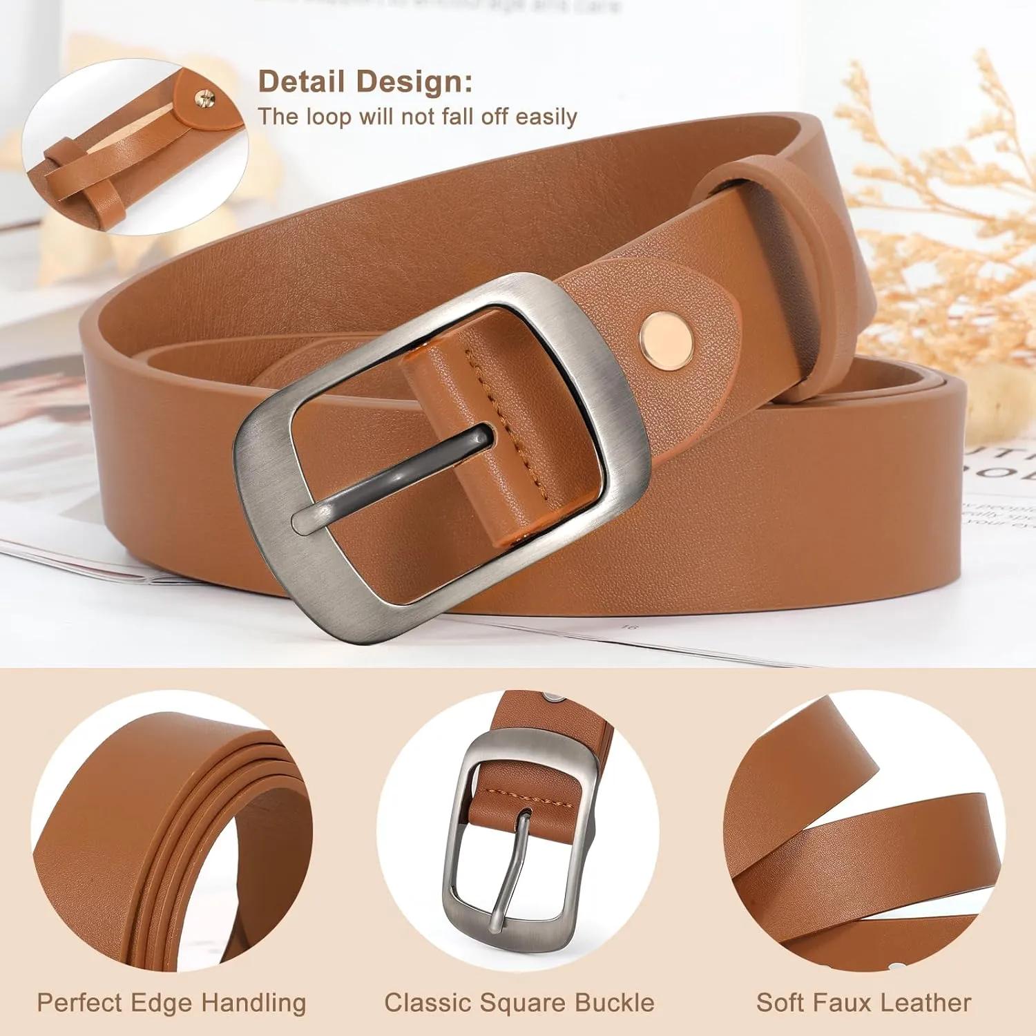 VONMELLI 2 Packs Women Leather Belts for Jeans Fashion Leather Ladies Waist Belt