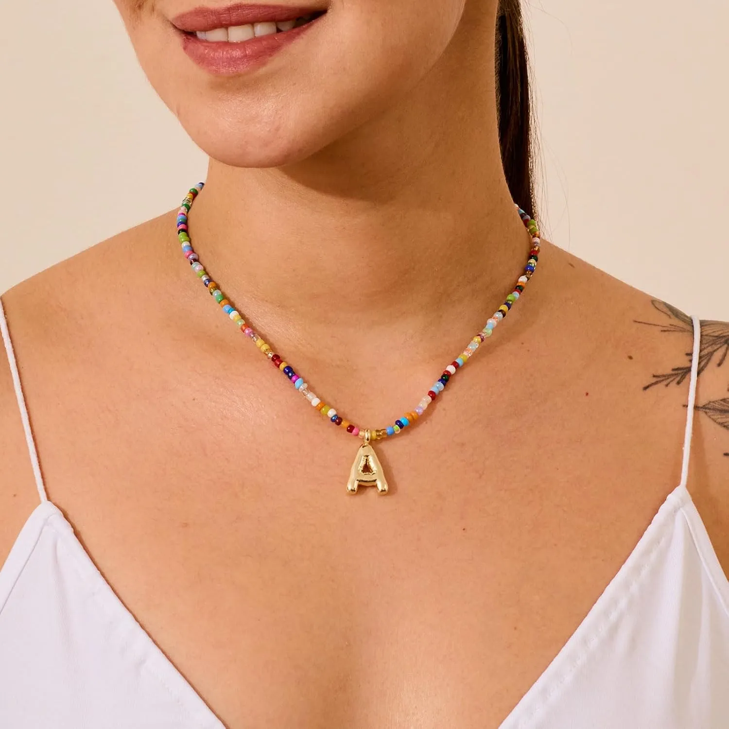 VRIUA Colorful Initial Necklaces for Women  Bubble Necklace Handmade Beaded Necklace Dainty Cute Beach Boho Necklaces for Women Trendy Jewelry Choker Necklace