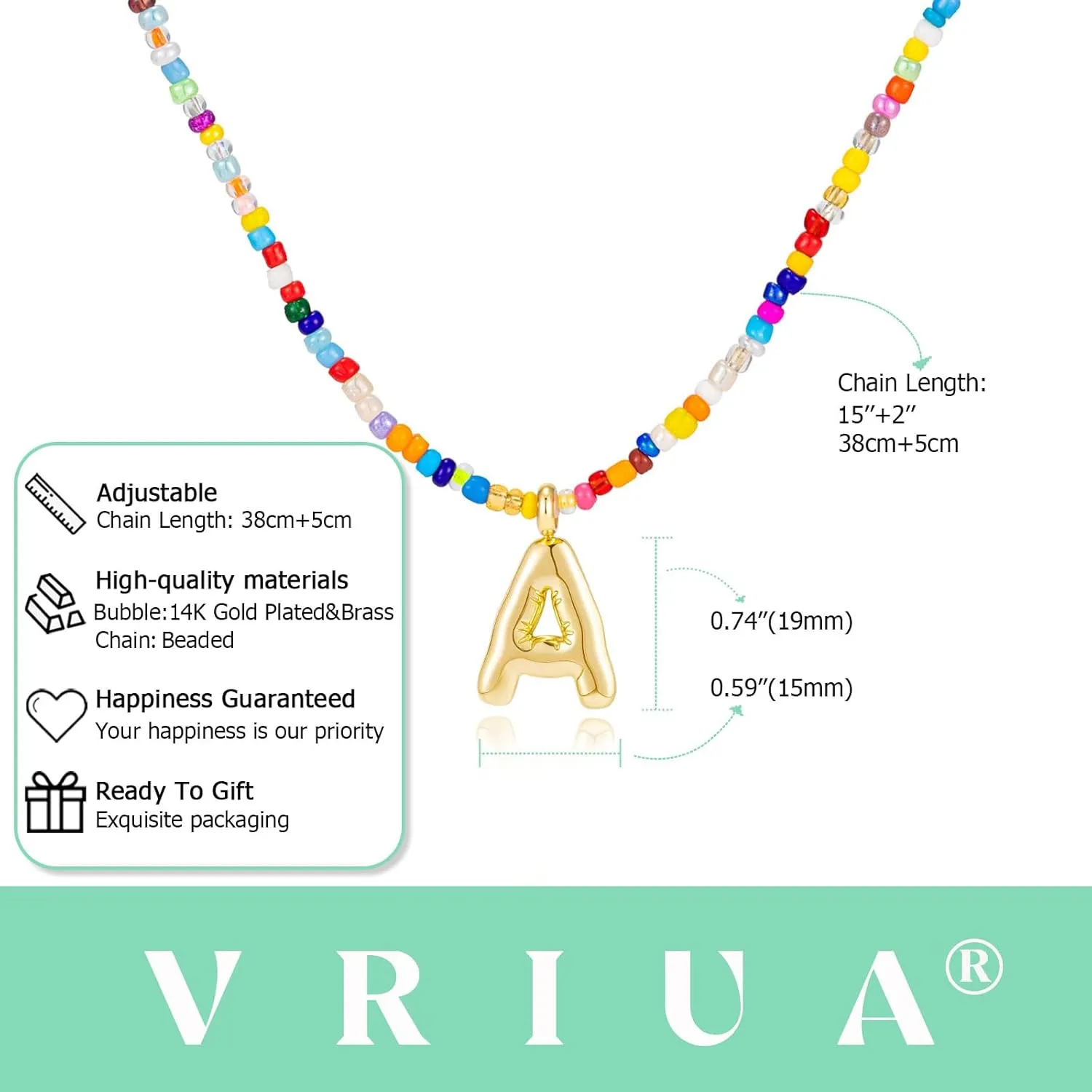 VRIUA Colorful Initial Necklaces for Women  Bubble Necklace Handmade Beaded Necklace Dainty Cute Beach Boho Necklaces for Women Trendy Jewelry Choker Necklace