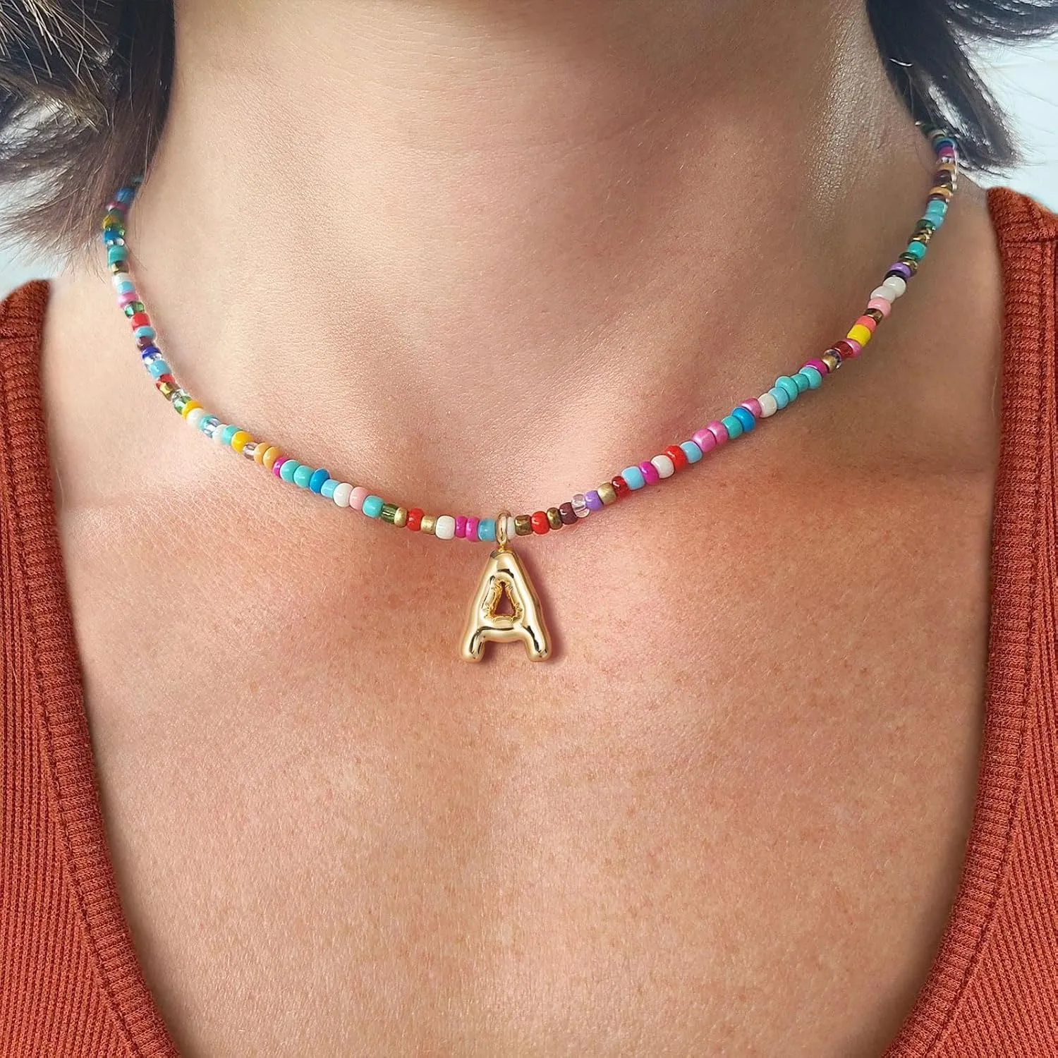 VRIUA Colorful Initial Necklaces for Women  Bubble Necklace Handmade Beaded Necklace Dainty Cute Beach Boho Necklaces for Women Trendy Jewelry Choker Necklace
