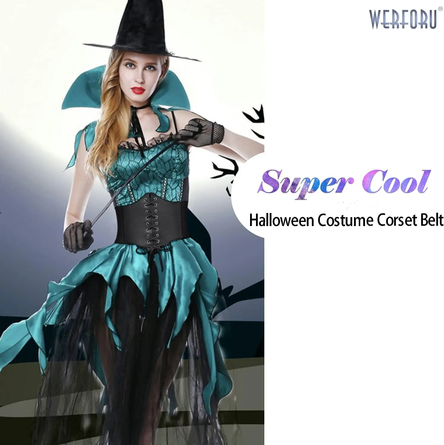 WERFORU Women Corset Elastic Belt Wide Retro Lace-up Tied Costume Waspie Waist Belt for Ladies