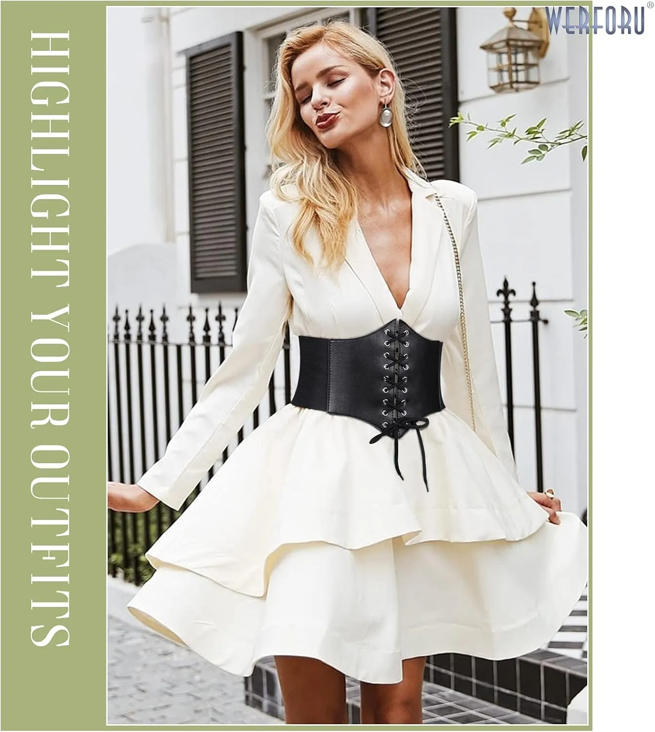 WERFORU Women Corset Elastic Belt Wide Retro Lace-up Tied Costume Waspie Waist Belt for Ladies