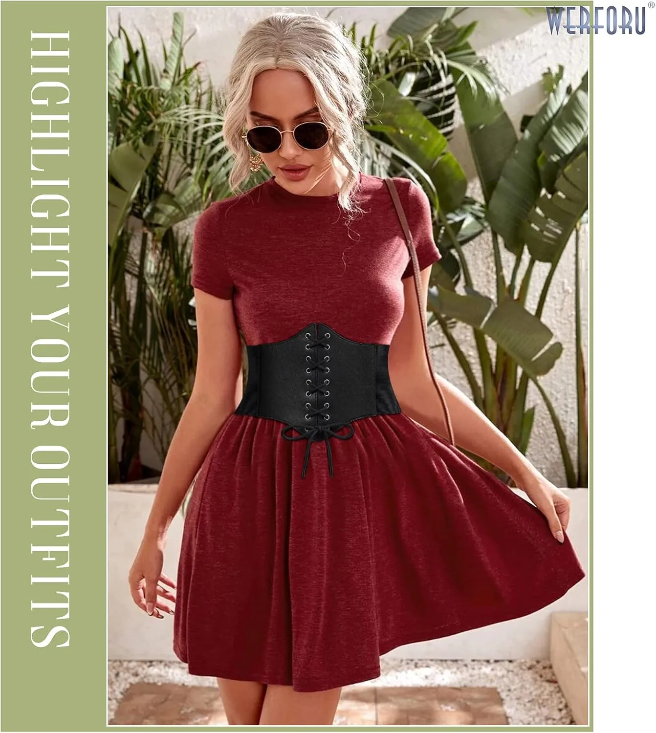 WERFORU Women Corset Elastic Belt Wide Retro Lace-up Tied Costume Waspie Waist Belt for Ladies