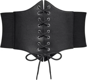 WERFORU Women Corset Elastic Belt Wide Retro Lace-up Tied Costume Waspie Waist Belt for Ladies