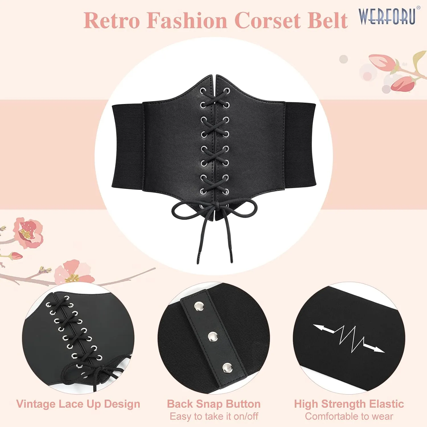 WERFORU Women Corset Elastic Belt Wide Retro Lace-up Tied Costume Waspie Waist Belt for Ladies