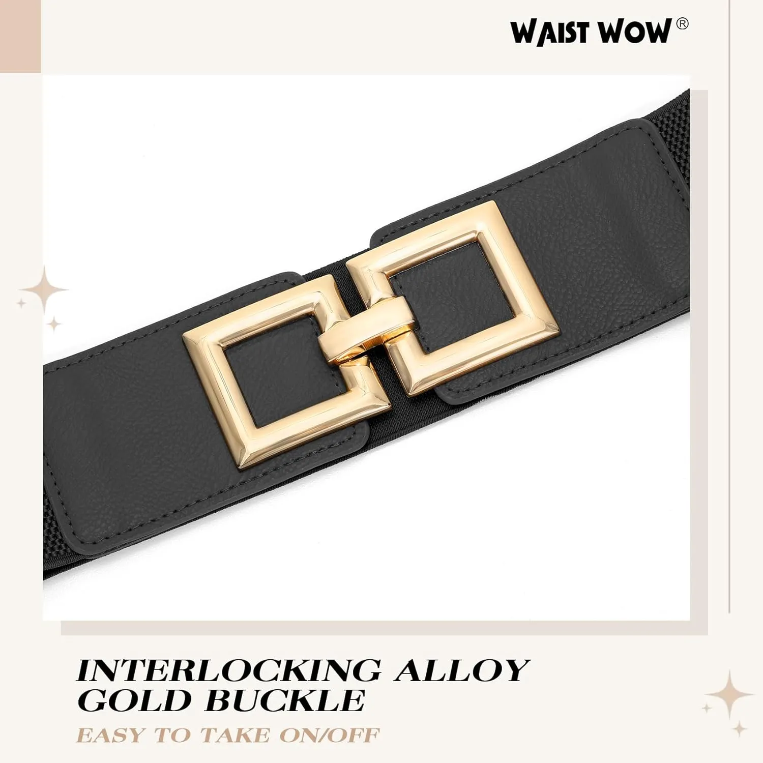 Wide Belts for Women Fashion Elastic Belt for Dresses Vintage Waist Belt Ladies Stretchy Belt Gold Buckle