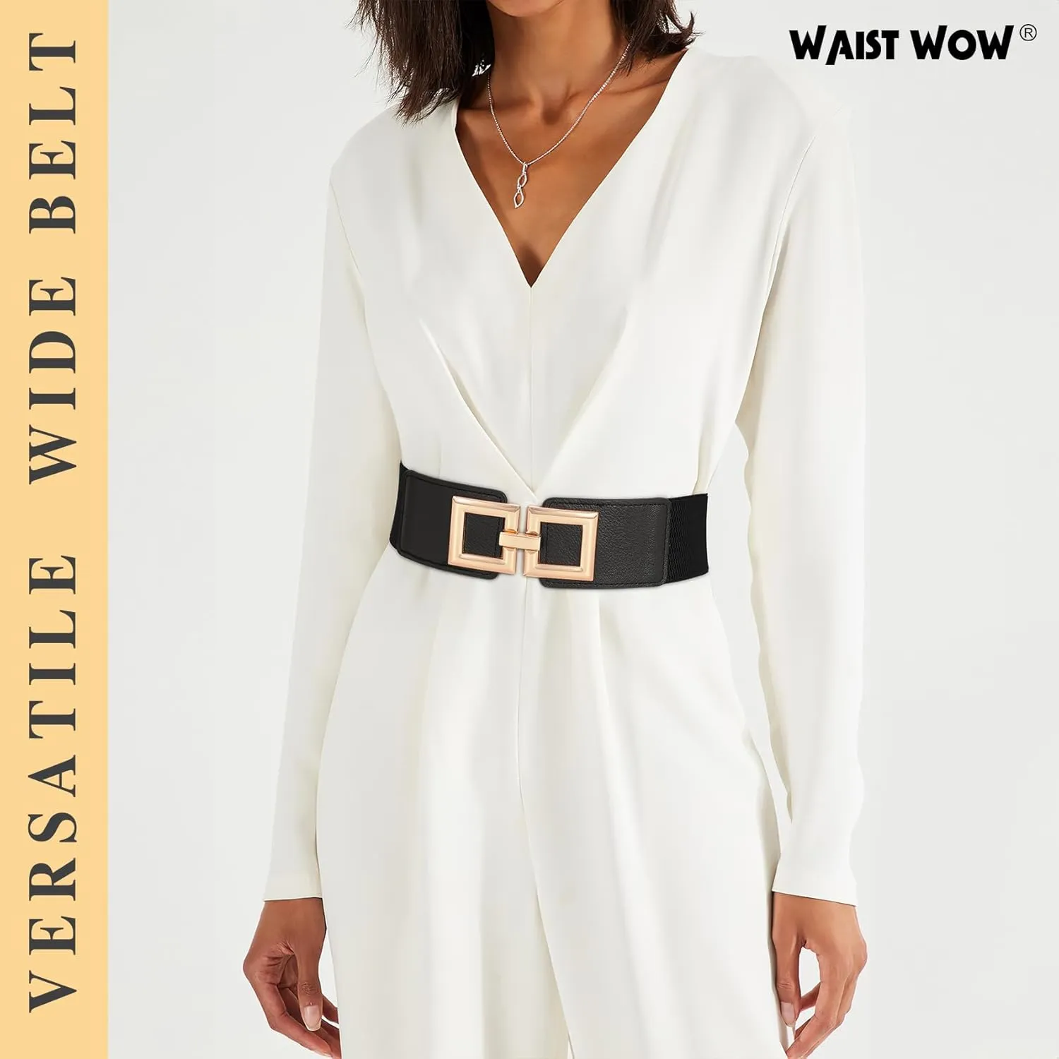 Wide Belts for Women Fashion Elastic Belt for Dresses Vintage Waist Belt Ladies Stretchy Belt Gold Buckle