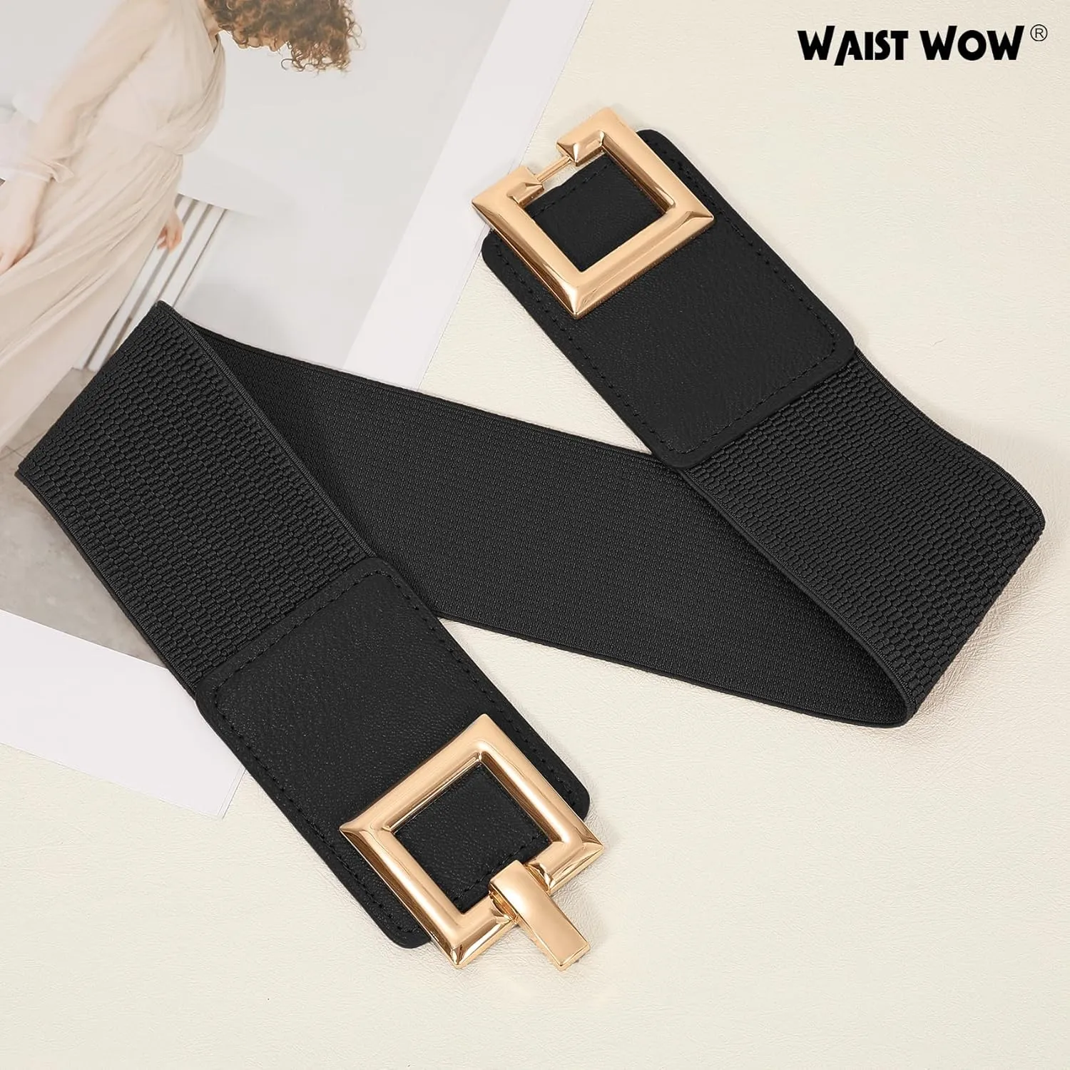 Wide Belts for Women Fashion Elastic Belt for Dresses Vintage Waist Belt Ladies Stretchy Belt Gold Buckle